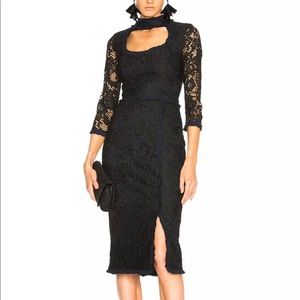 Alexis Lace Dress High Neck Midi Black Navy Sz M